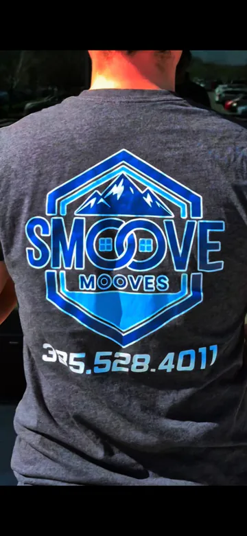 Smoove Mooves logo and phone number displayed on crew apparel